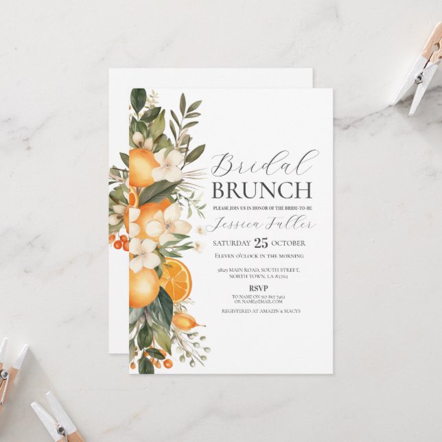 Invitation Fête des mariées Brunch Floral Bachelorette Fruit (Devant/Arrière en situation)