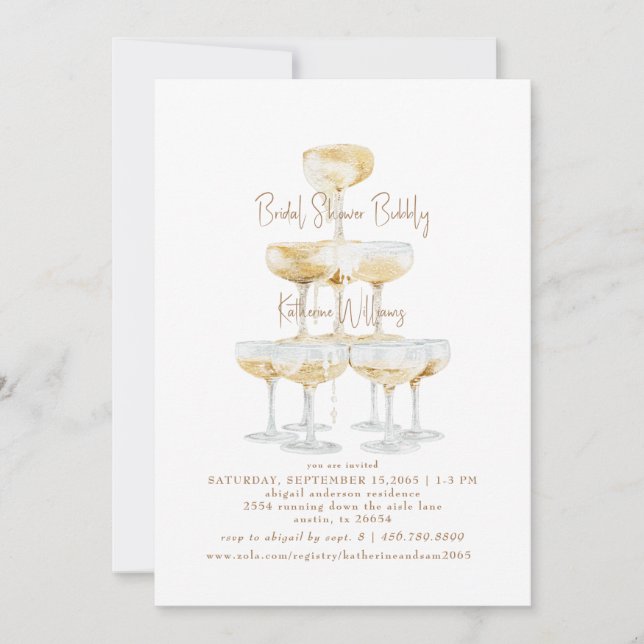 Invitation Fête des mariées Bubbly Champagne (Devant)