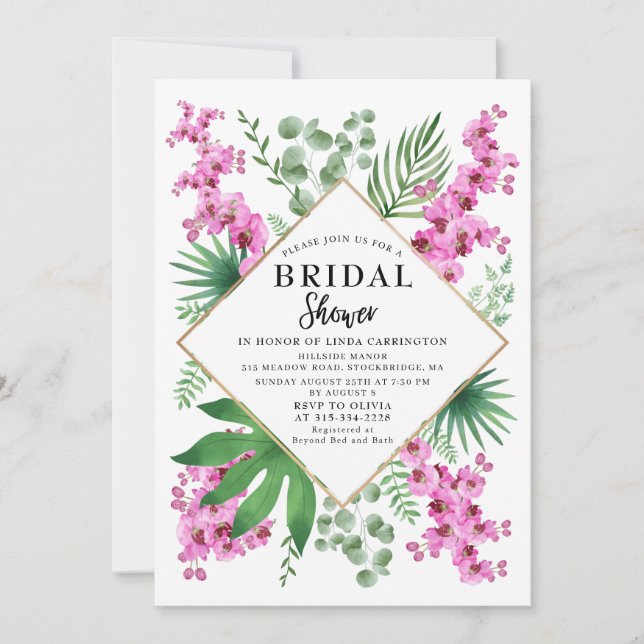 Invitation Fête des mariées budgétaire Tropical Floral QR Cod (Devant)