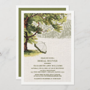 Invitation Fête des mariées Burlap en chêne Vintage beige ver