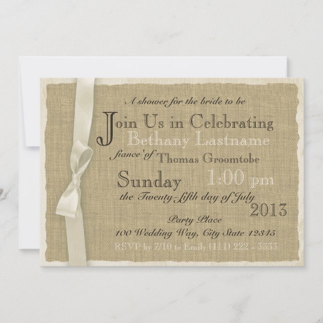 Invitation Fête des mariées Burlap et Bow (Devant)
