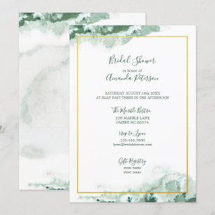 Invitation Fête des mariées cadre or Ombre en marbre vert