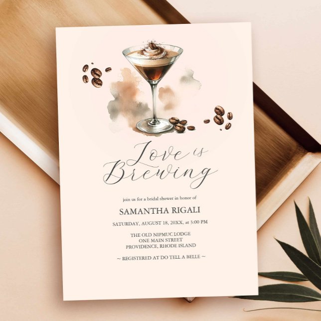 Invitation Fête des mariées café Espresso Martini (Coffee bridal shower invitations espresso martini modern watercolor design)