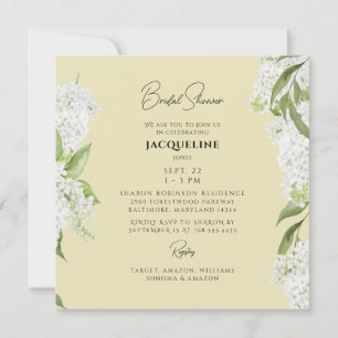 Invitation Fête des mariées Carré d'Hydrangea blanc jaune