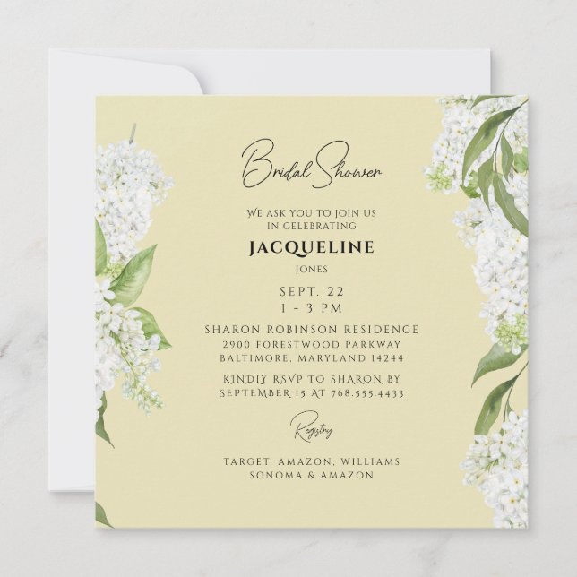 Invitation Fête des mariées Carré d'Hydrangea blanc jaune (Devant)