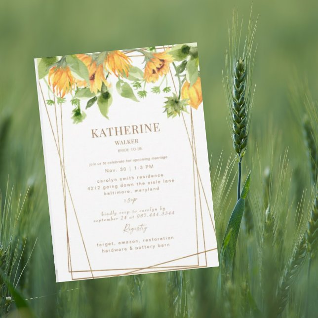 Invitation Fête des mariées Cascade de tournesol aquarelle (Créateur téléchargé)