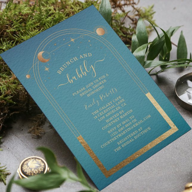 Invitation Fête des mariées céleste d'or Turquoise cosmique (Créateur téléchargé)