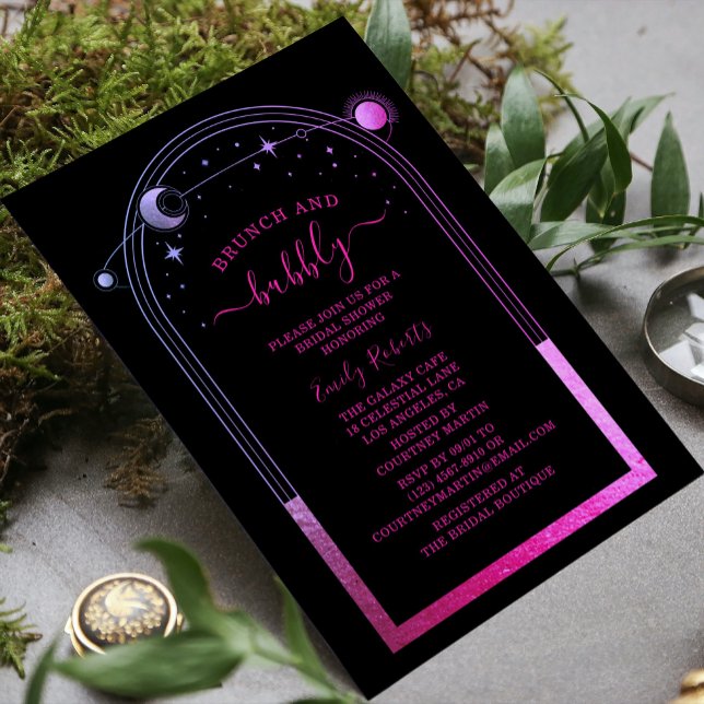 Invitation Fête des mariées céleste mystique violet noir (Créateur téléchargé)