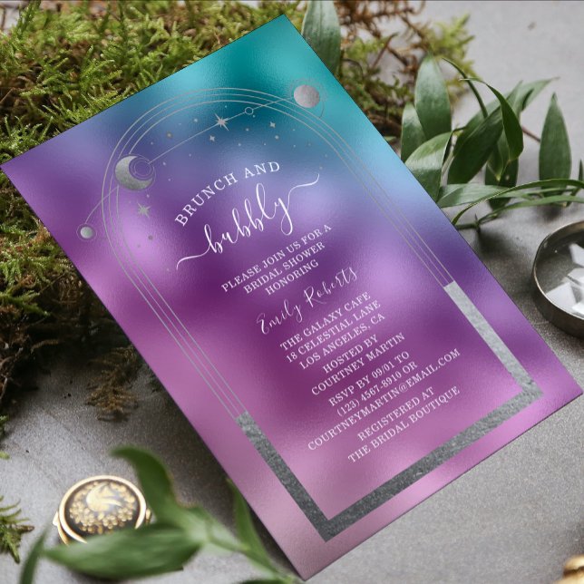 Invitation Fête des mariées céleste Turquoise cosmique violet (Créateur téléchargé)