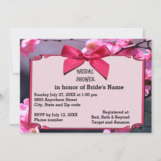Invitation Fête des mariées cerise en fleurs et poitrine rose (Devant)