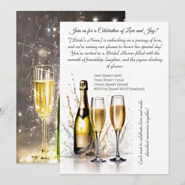 Invitation Fête des mariées Champagne Art de Dessin Lumière (Devant / Derrière)