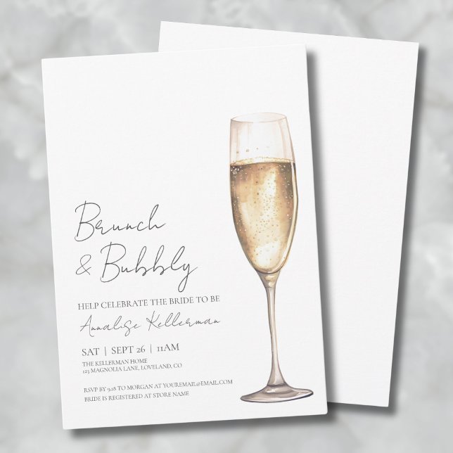 Invitation Fête des mariées Champagne simple et élégante (Brunch And Bubbly Champagne Bridal Shower Invitation)