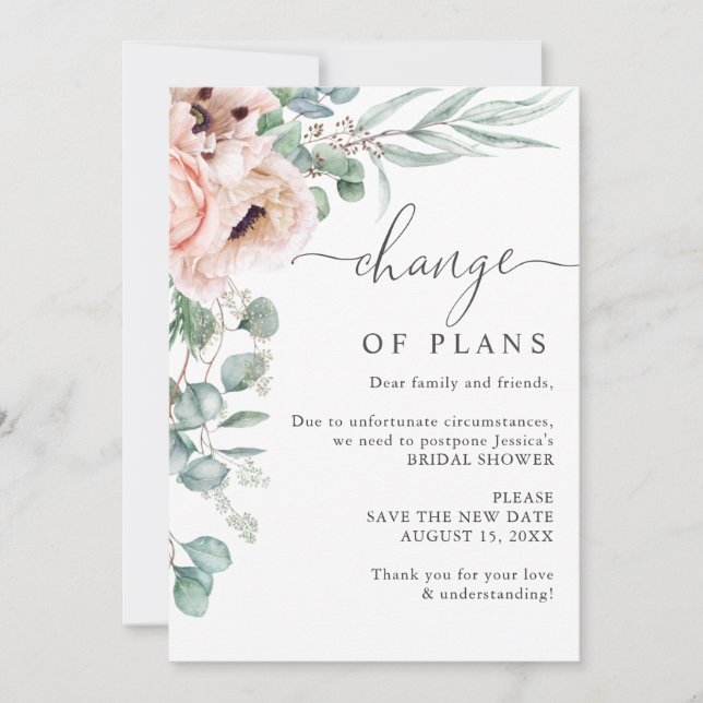 Invitation Fête des mariées Changement de plans Poppy Eucalyp (Devant)