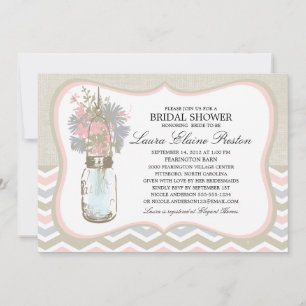 Invitation Fête des mariées Chevron Rustic Chic Mason Jar