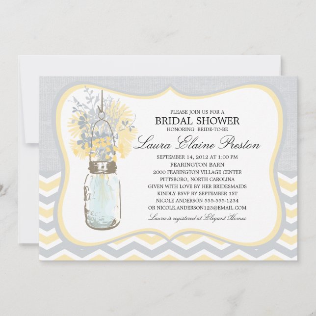Invitation Fête des mariées Chevron Rustic Chic Mason Jar (Devant)