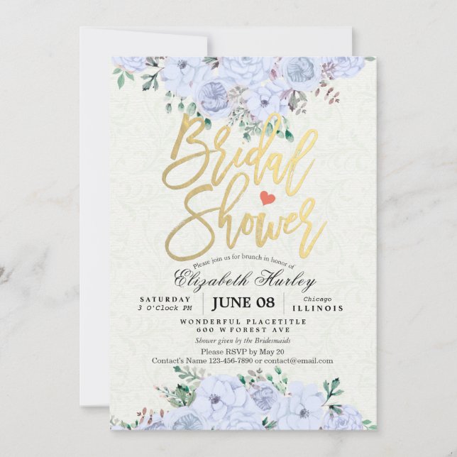 Invitation Fête des mariées Chic Aquarelle Floral Gold Script (Devant)