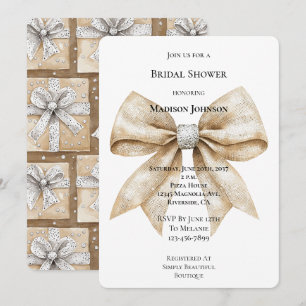 Invitation Fête des mariées chic Crème argentée Glam Bow