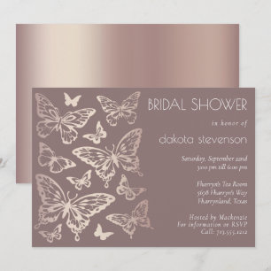 Invitation Fête des mariées chic papillon Or Rose de cuivre