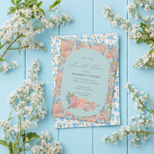 Invitation Fête des mariées chic rose et bleu shabby
