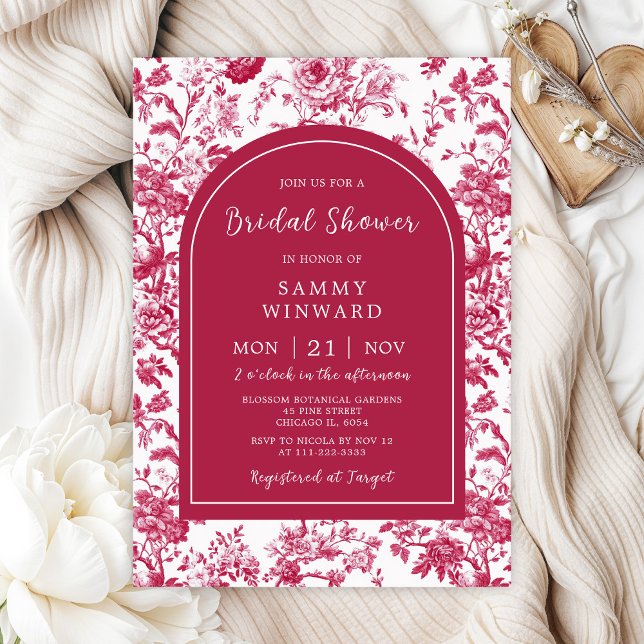 Invitation Fête des mariées chinoiserie rose antique (Créateur téléchargé)