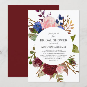 Invitation Fête des mariées circulaire florale rose Marsala N