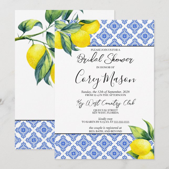 Invitation Fête des mariées citron (Devant / Derrière)