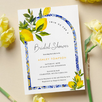 Invitation Fête des mariées citron méditerranéenne Boho Arch