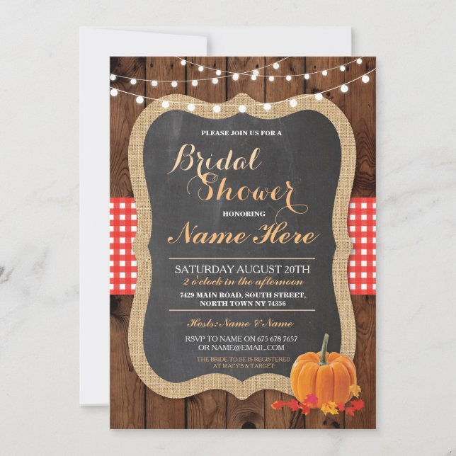Invitation Fête des mariées Citrouille Fall Wood Chalk Invita (Devant)