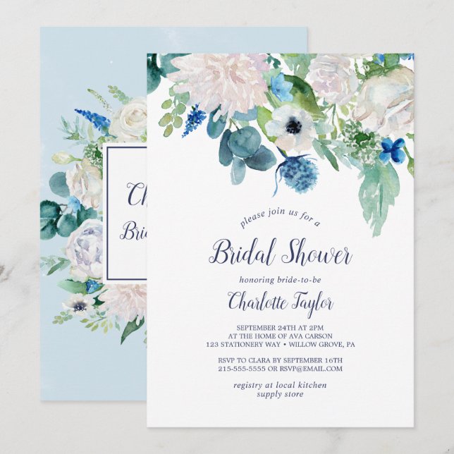 Invitation Fête des mariées classique aux fleurs blanches (Devant / Derrière)