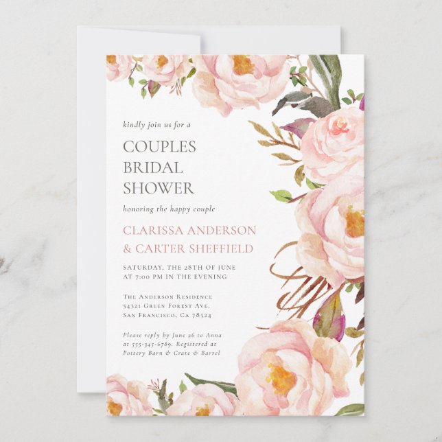 Invitation Fête des mariées classique Elegant Couples Blush (Devant)
