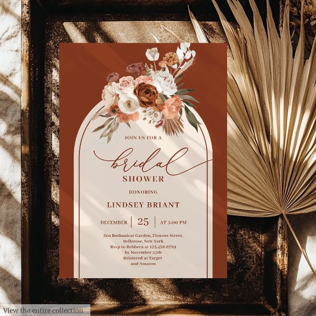 Invitation Fête des mariées classique en terre cuite Pampas e (Classic Terracotta Pampas Grass Boho Bridal Shower)