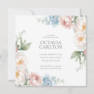 Invitation Fête des mariées classique Fleurs bleues douces et