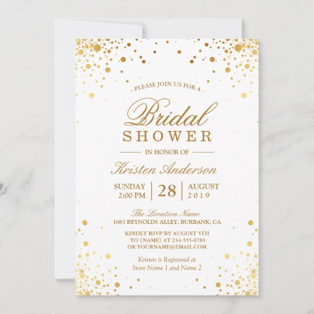 Invitation Fête des mariées Classy Gold Confetti (Devant)