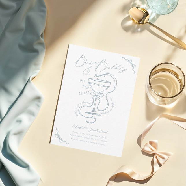 Invitation Fête des mariées Cocktail à la main et à la boule (Hand Drawn Bows & Bubbly Cocktail Bridal Shower Invitation (Front))
