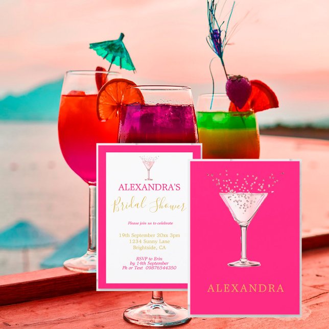 Invitation Fête des mariées Cocktail rose Or Simple Invitatio (Créateur téléchargé)