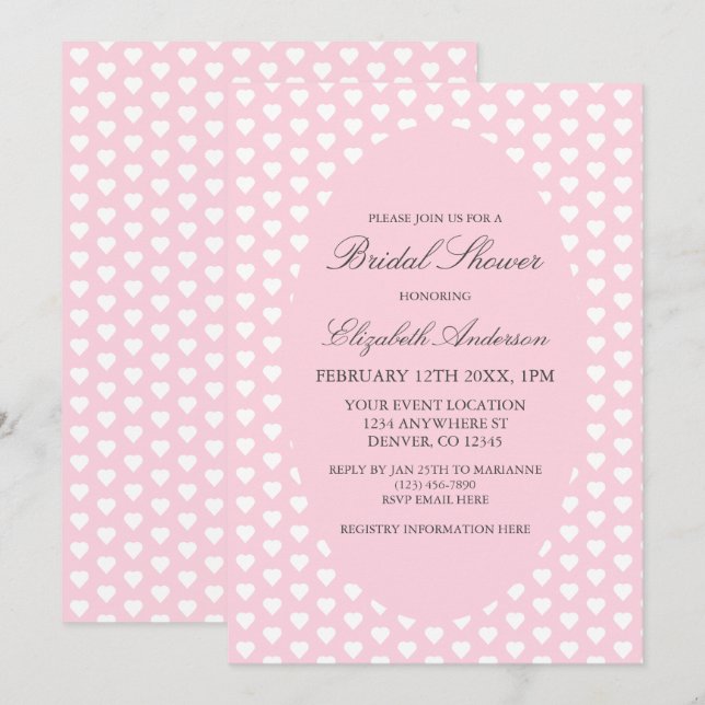 Invitation Fête des mariées Coeurs roses (Devant / Derrière)