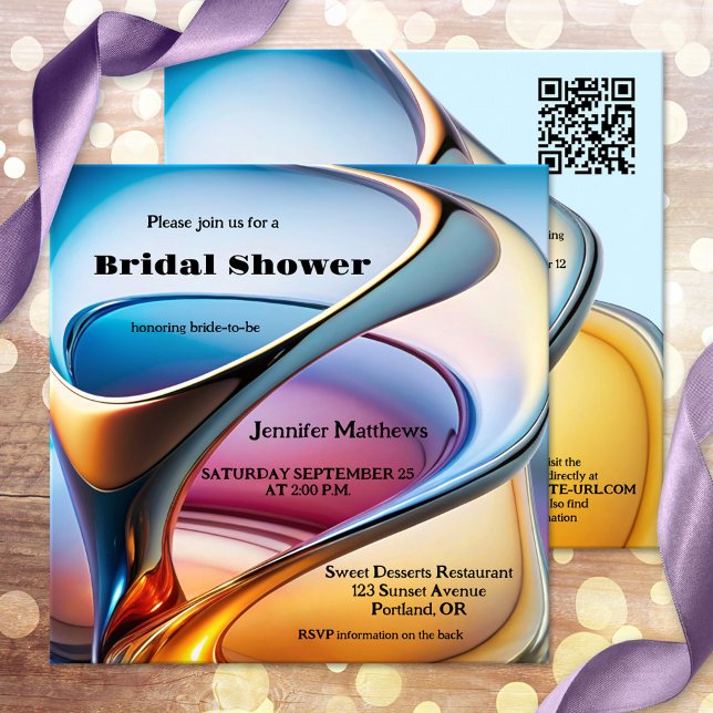 Invitation Fête des mariées colorée d'art moderne Abstrait (A colorful modern bridal shower invitation a whimsical abstract art design - with QR code)