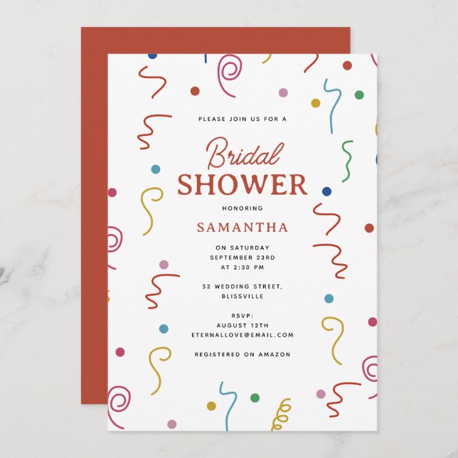 Invitation Fête des mariées Confetti de la fête colorée (Devant / Derrière)