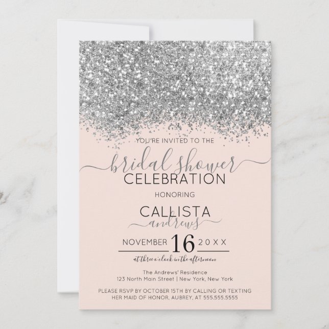 Invitation Fête des mariées Confetti Parties scintillant Silv (Devant)