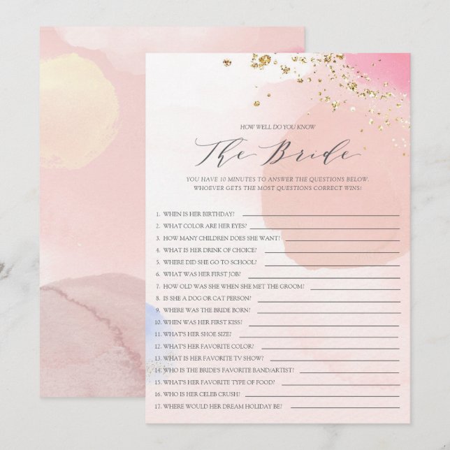 Invitation Fête des mariées Connaissez-Vous Bien Le Jeu De Ma (Devant / Derrière)