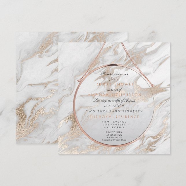 Invitation Fête des mariées Cooper Marbre rose pâle gris blan (Devant / Derrière)