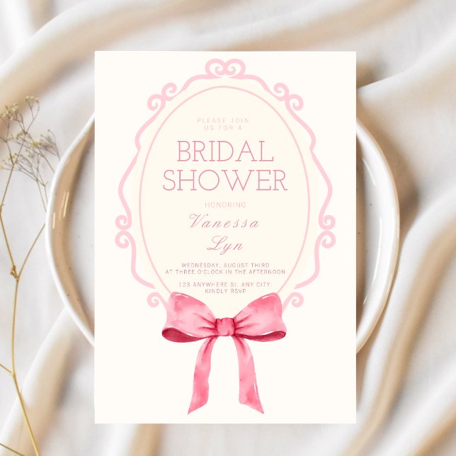 Invitation Fête des mariées Coquette Rose Bow fille (Créateur téléchargé)