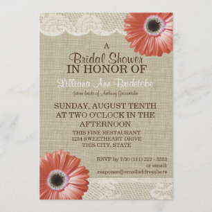 Invitation Fête des mariées coral daisy et dentelle