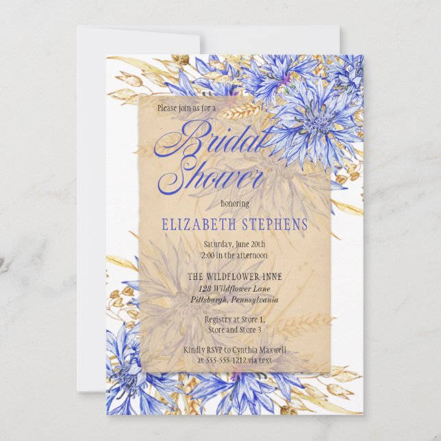 Invitation Fête des mariées - Cornflower Blue Fleurs sauvages (Devant)