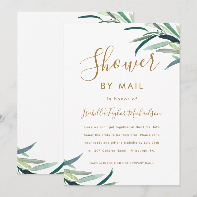 Invitation Fête des mariées couleur d'eau chic par courrier (Devant / Derrière)