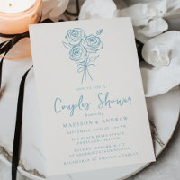 Fête des mariées Couple Bouquet Rose Bleu Dessiné 