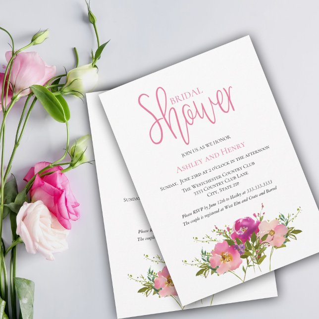 Invitation Fête des mariées Couples Floraux Aquarelle Rose (Créateur téléchargé)