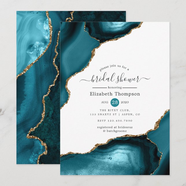 Invitation Fête des mariées d'âge turquoise et or (Devant / Derrière)