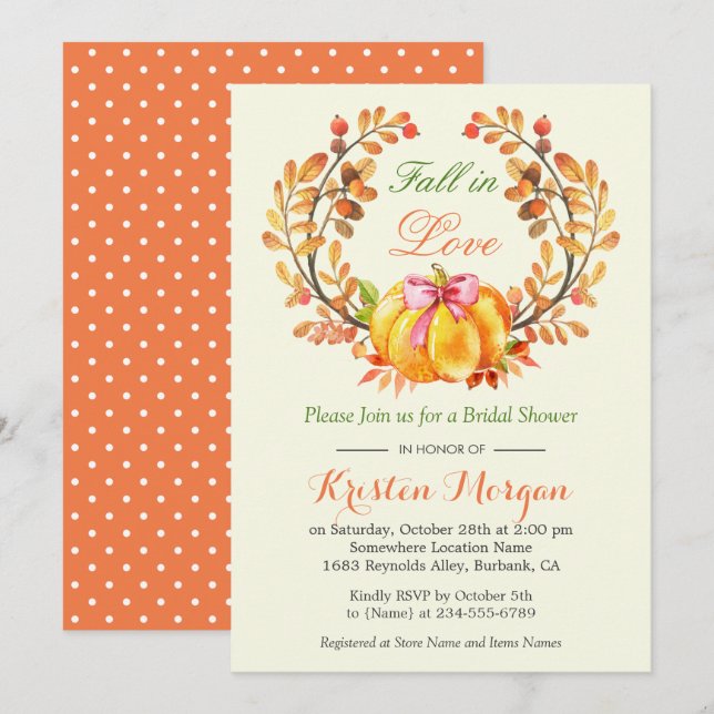 Invitation Fête des mariées d'amour Automne Citrouille Floral (Devant / Derrière)