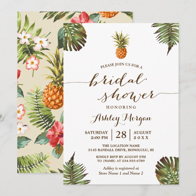 Invitation Fête des mariées d'ananas Feuille de Luau (Devant / Derrière)